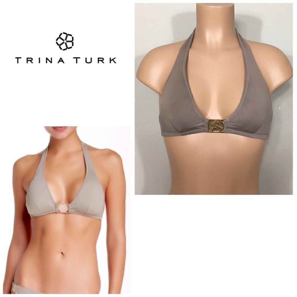Trina Turk Crystal solid bikini top. Taupe…
